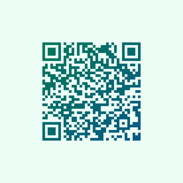 A QR code tinted with an emerald-to-blue gradient