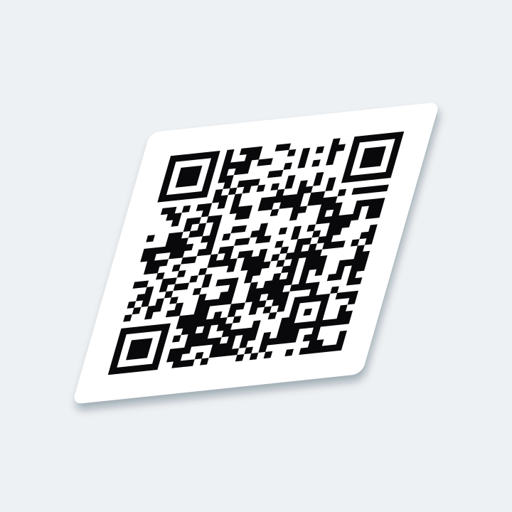 A QR code sheared sideways like a label seen at an angle