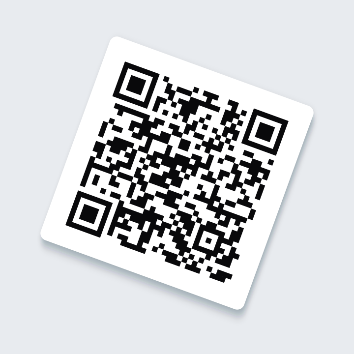A QR code sticker rotated 20 degrees